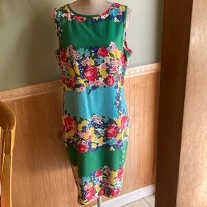 Talbots sleeveless green & blue floral dress